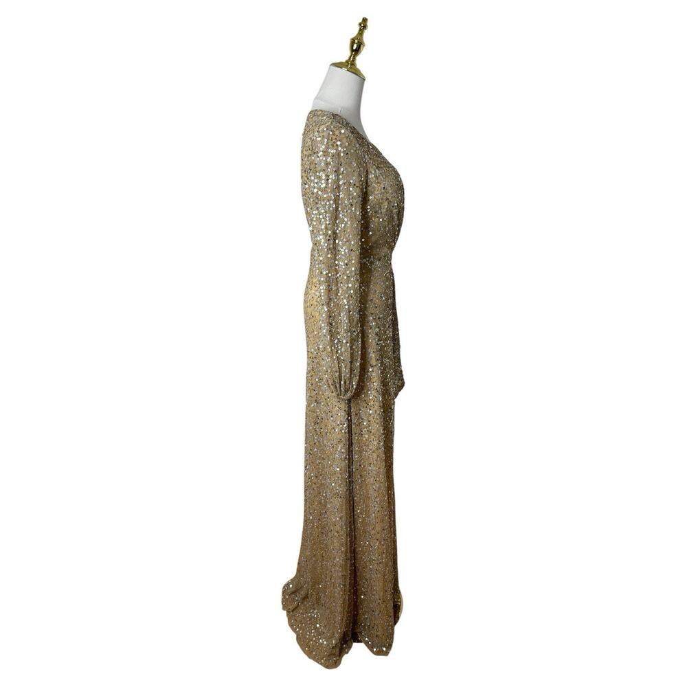 Mac Duggal 5213 Champagne Long Sleeve Sequin Gown Size 4 $498 - Picture 7 of 8
